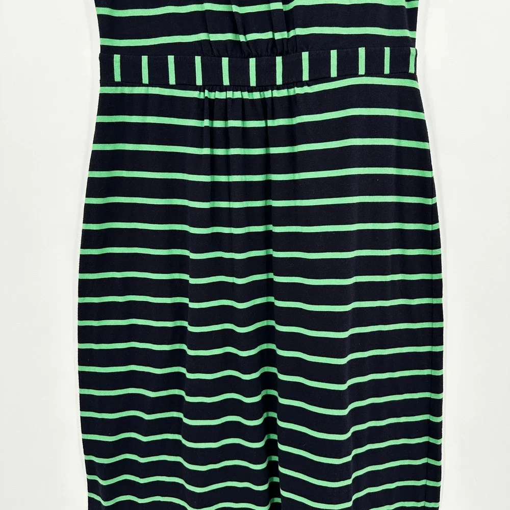 Talbots Petites Navy Green Striped Maxi Dress MP Empire Waist Sleeveless Cotton